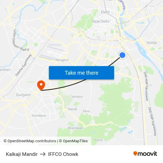 Kalkaji Mandir to IFFCO Chowk map