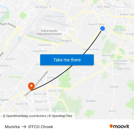 Munirka to IFFCO Chowk map