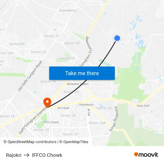 Rajokri to IFFCO Chowk map