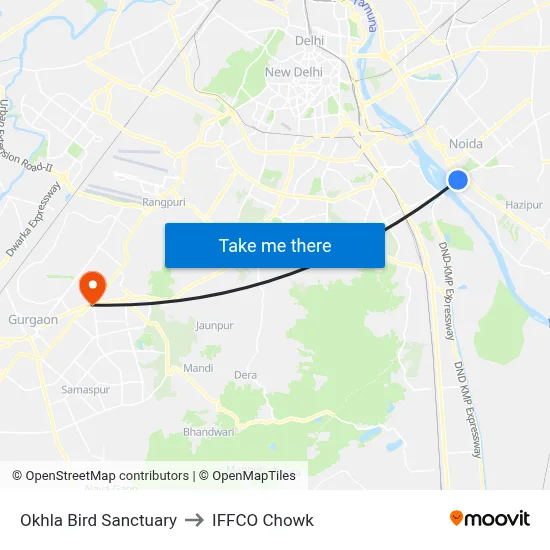Okhla Bird Sanctuary to IFFCO Chowk map