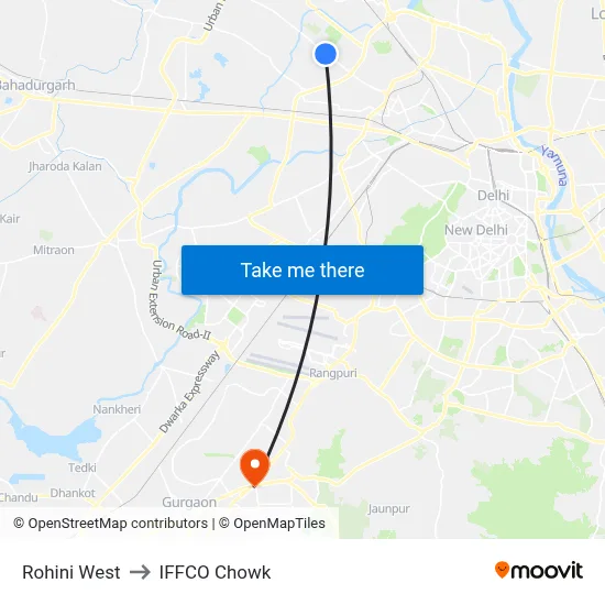 Rohini West to IFFCO Chowk map