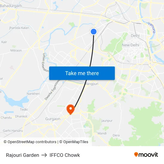Rajouri Garden to IFFCO Chowk map