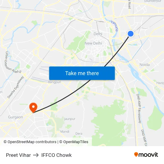 Preet Vihar to IFFCO Chowk map