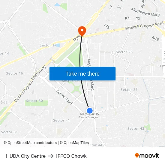HUDA City Centre to IFFCO Chowk map