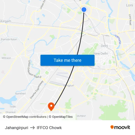 Jahangirpuri to IFFCO Chowk map