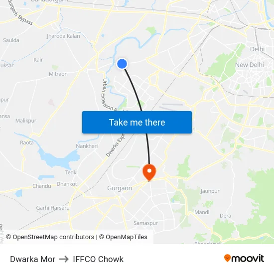 Dwarka Mor to IFFCO Chowk map