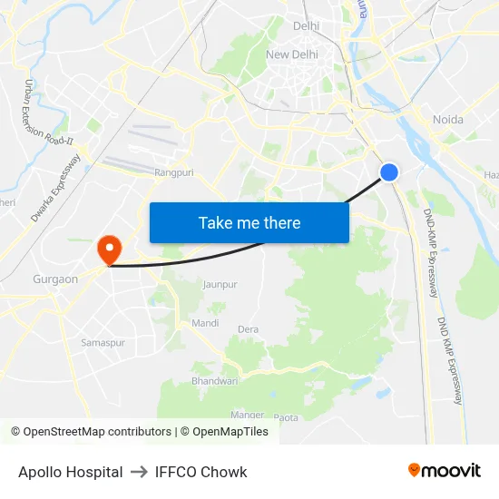 Apollo Hospital to IFFCO Chowk map