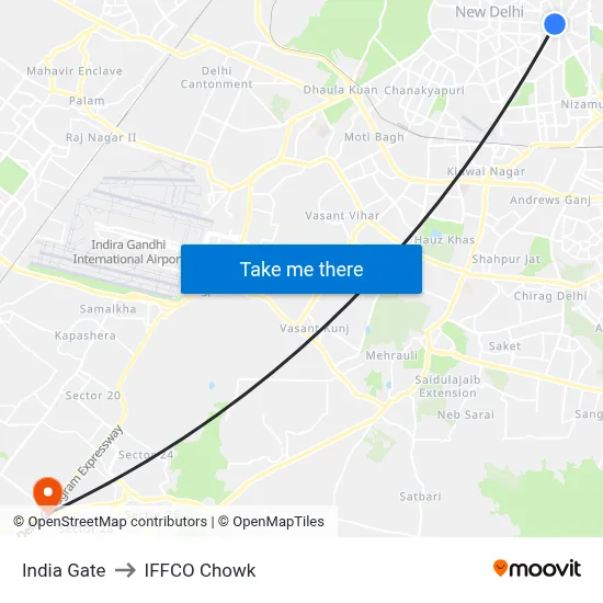 India Gate to IFFCO Chowk map