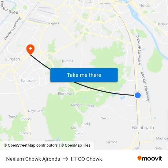 Neelam Chowk Ajronda to IFFCO Chowk map