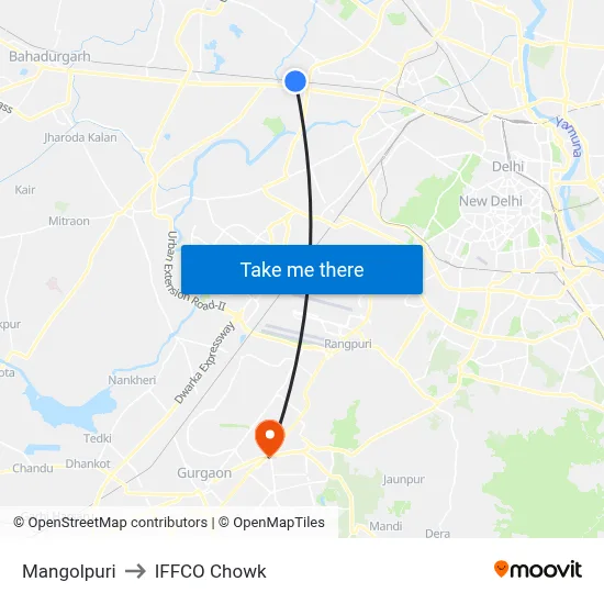 Mangolpuri to IFFCO Chowk map