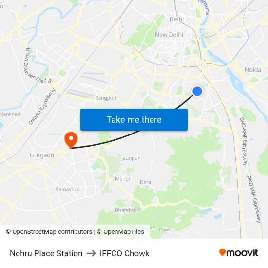 Nehru Place Station to IFFCO Chowk map