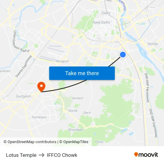 Lotus Temple to IFFCO Chowk map