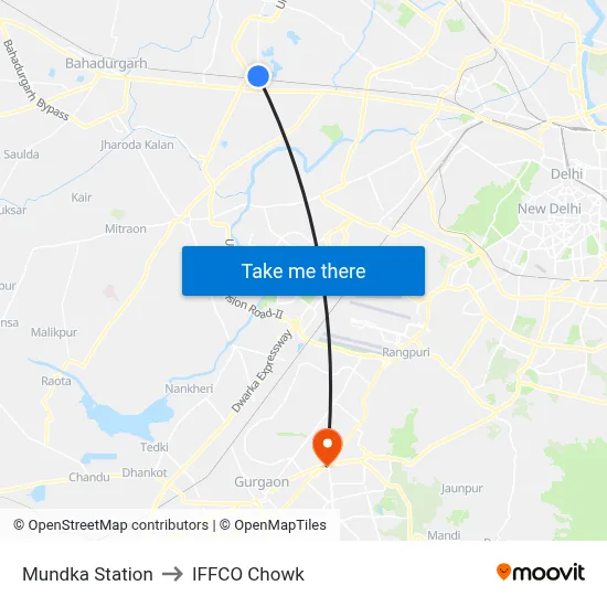 Mundka Station to IFFCO Chowk map