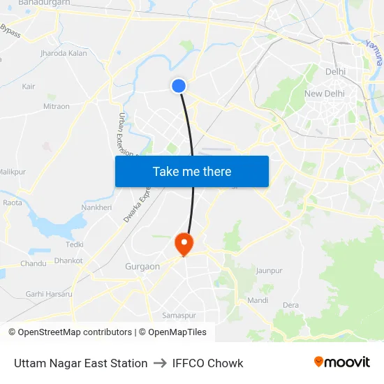 Uttam Nagar East Station to IFFCO Chowk map