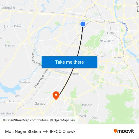 Moti Nagar Station to IFFCO Chowk map