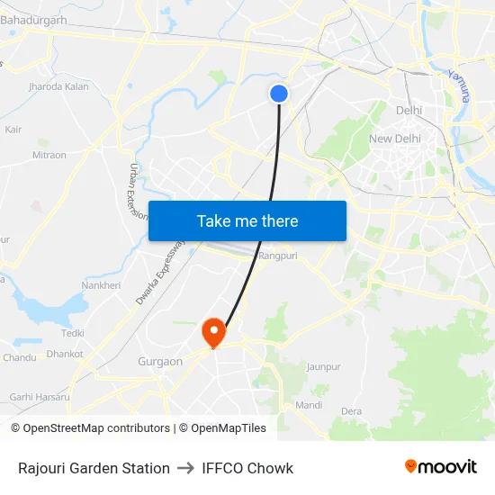 Rajouri Garden Station to IFFCO Chowk map