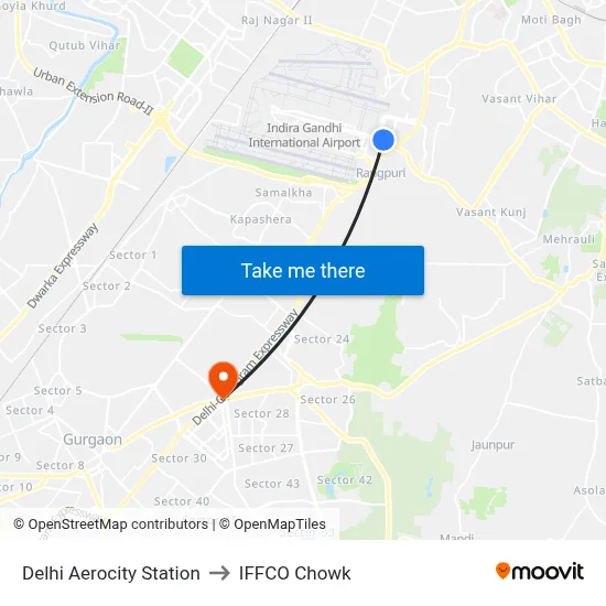 Delhi Aerocity Station to IFFCO Chowk map