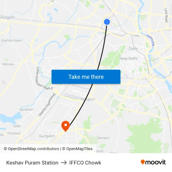Keshav Puram Station to IFFCO Chowk map