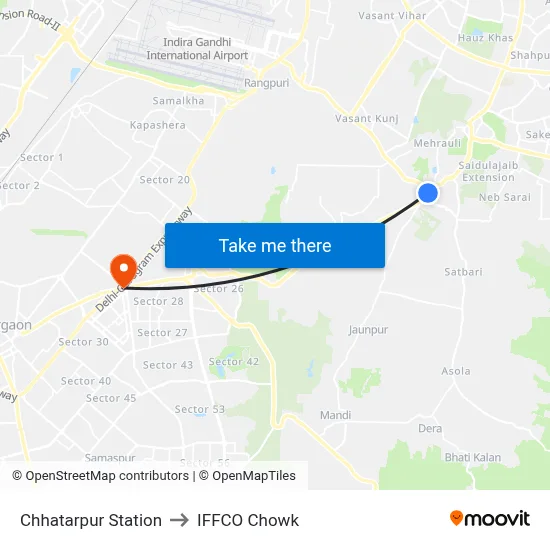 Chhatarpur Station to IFFCO Chowk map