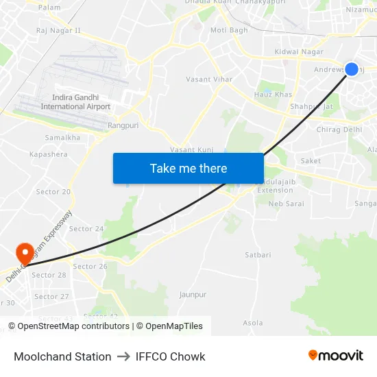 Moolchand Station to IFFCO Chowk map