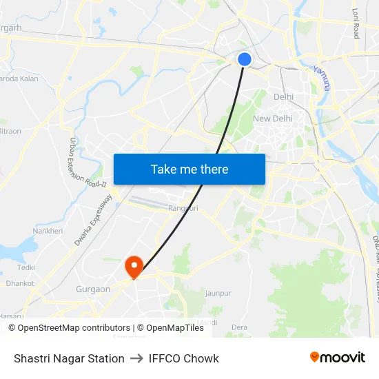 Shastri Nagar Station to IFFCO Chowk map