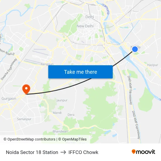 Noida Sector 18 Station to IFFCO Chowk map