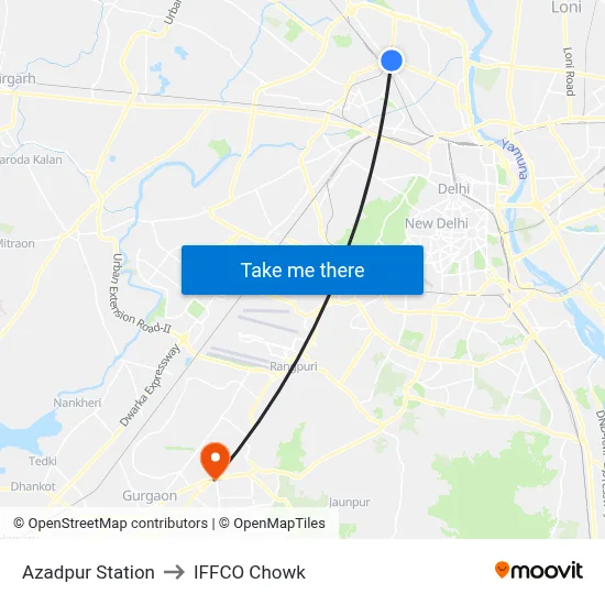Azadpur Station to IFFCO Chowk map