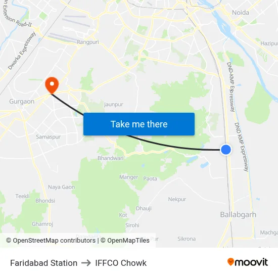 Faridabad Station to IFFCO Chowk map