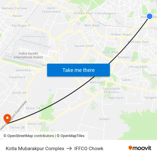 Kotla Mubarakpur Complex to IFFCO Chowk map