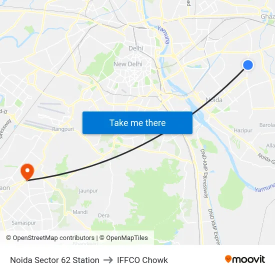 Noida Sector 62 Station to IFFCO Chowk map