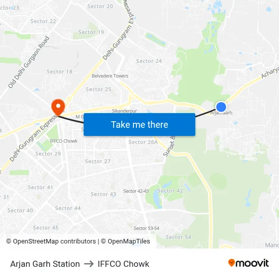 Arjan Garh Station to IFFCO Chowk map