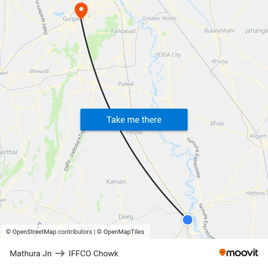 Mathura Jn to IFFCO Chowk map