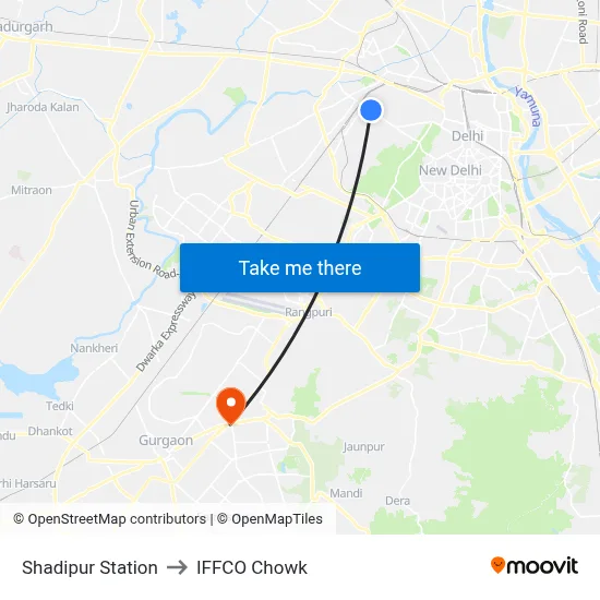 Shadipur Station to IFFCO Chowk map