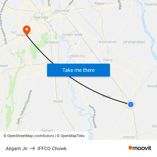 Aligarh Jn to IFFCO Chowk map