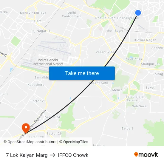 7 Lok Kalyan Marg to IFFCO Chowk map