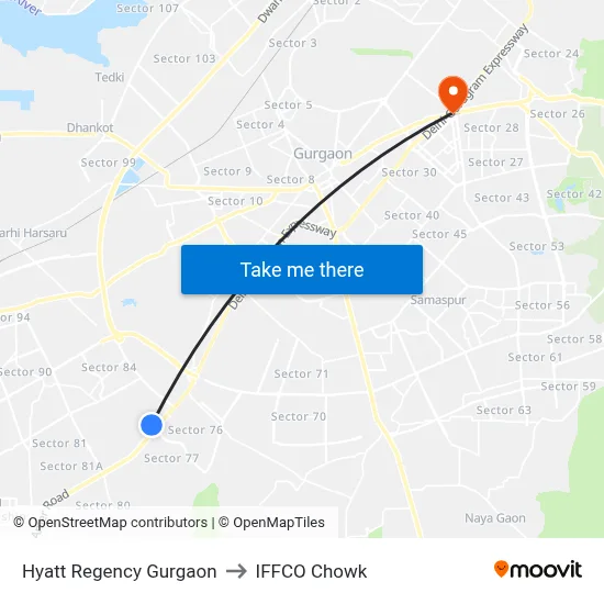 Hyatt Regency Gurgaon to IFFCO Chowk map