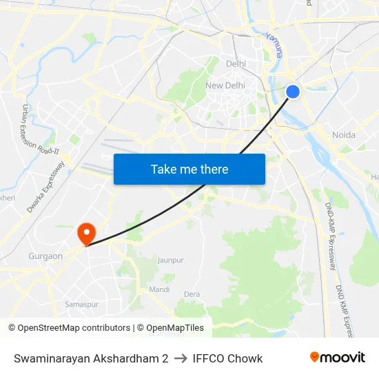Swaminarayan Akshardham 2 to IFFCO Chowk map