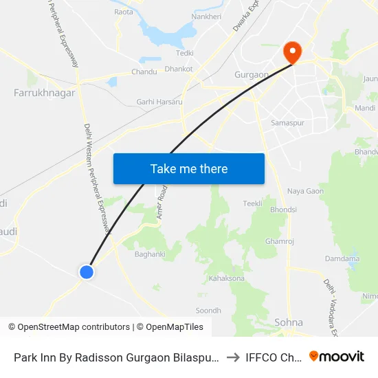 Park Inn By Radisson Gurgaon Bilaspur Manesar to IFFCO Chowk map