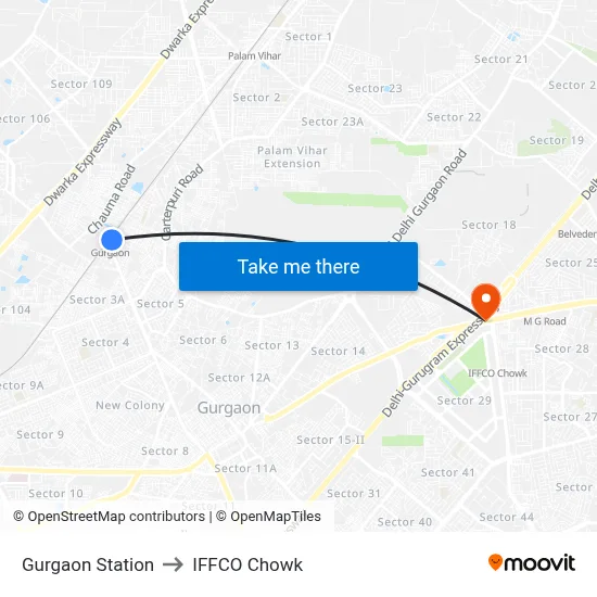 Gurgaon Station to IFFCO Chowk map