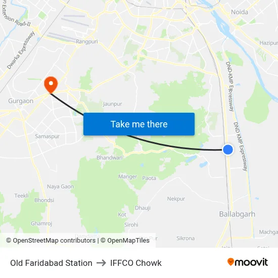 Old Faridabad Station to IFFCO Chowk map