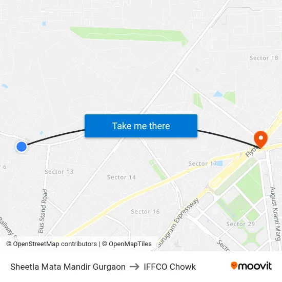 Sheetla Mata Mandir Gurgaon to IFFCO Chowk map