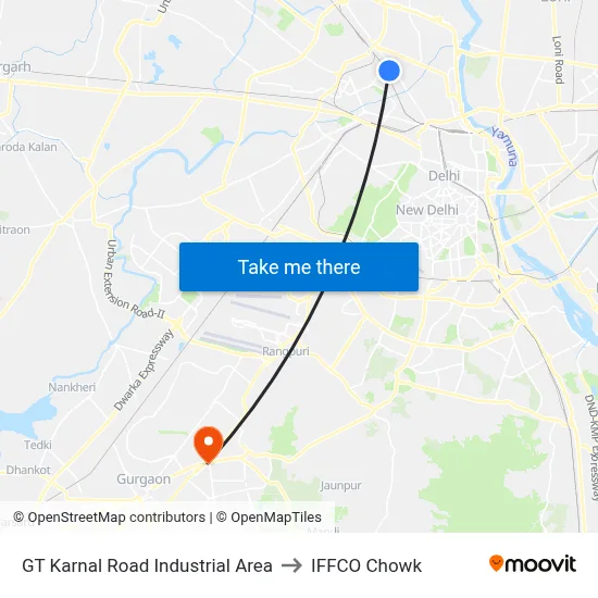 GT Karnal Road Industrial Area to IFFCO Chowk map