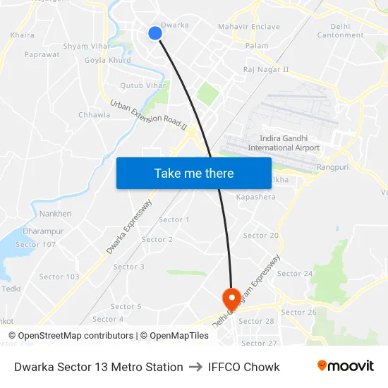 Dwarka Sector 13 Metro Station to IFFCO Chowk map