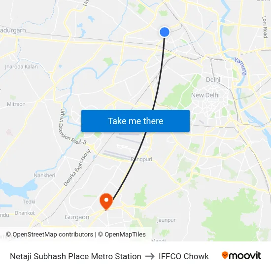 Netaji Subhash Place Metro Station to IFFCO Chowk map