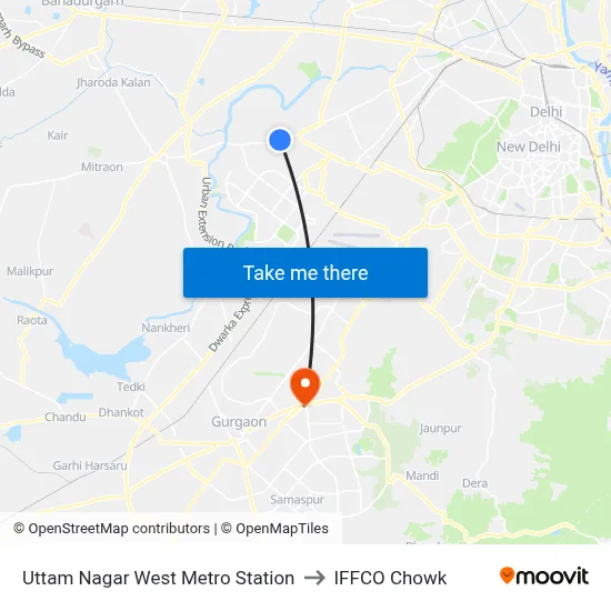 Uttam Nagar West Metro Station to IFFCO Chowk map
