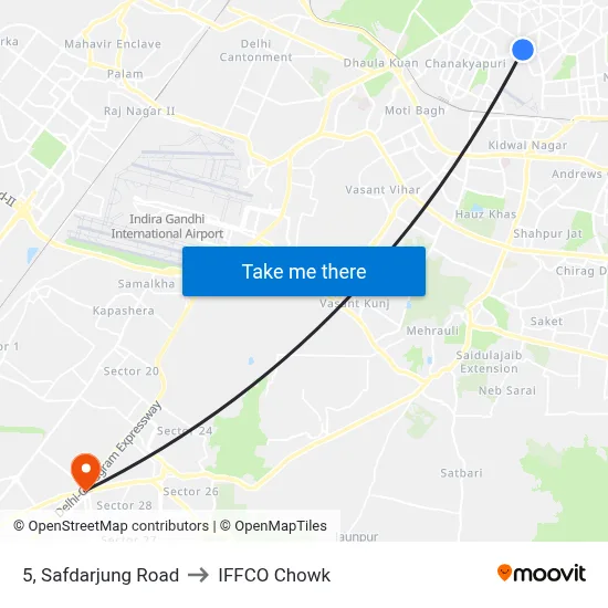 5, Safdarjung Road to IFFCO Chowk map