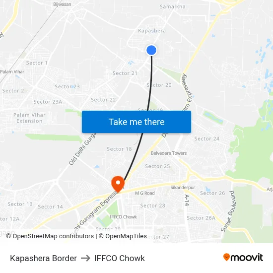 Kapashera Border to IFFCO Chowk map
