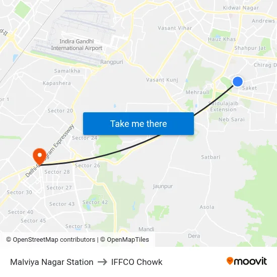 Malviya Nagar Station to IFFCO Chowk map