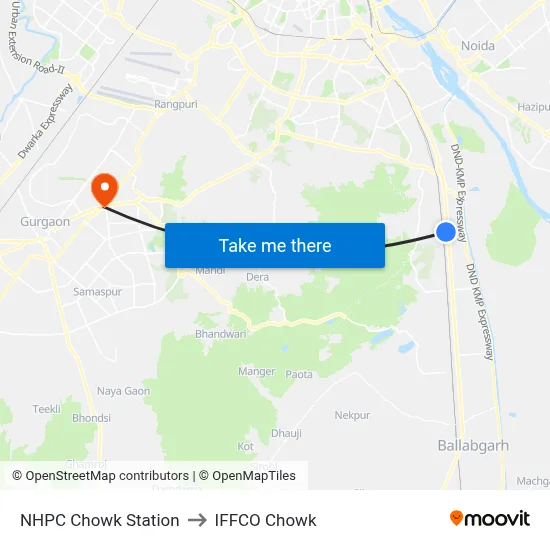 NHPC Chowk Station to IFFCO Chowk map