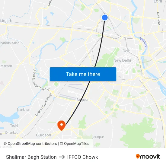 Shalimar Bagh Station to IFFCO Chowk map